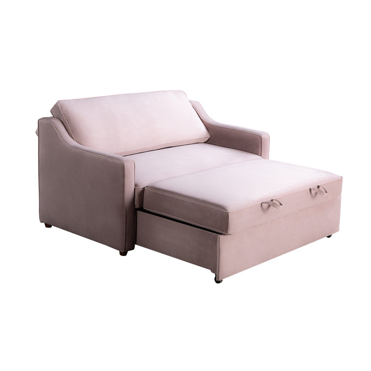 Mauve Velvet Full Sleeper Loveseat with Wood Legs