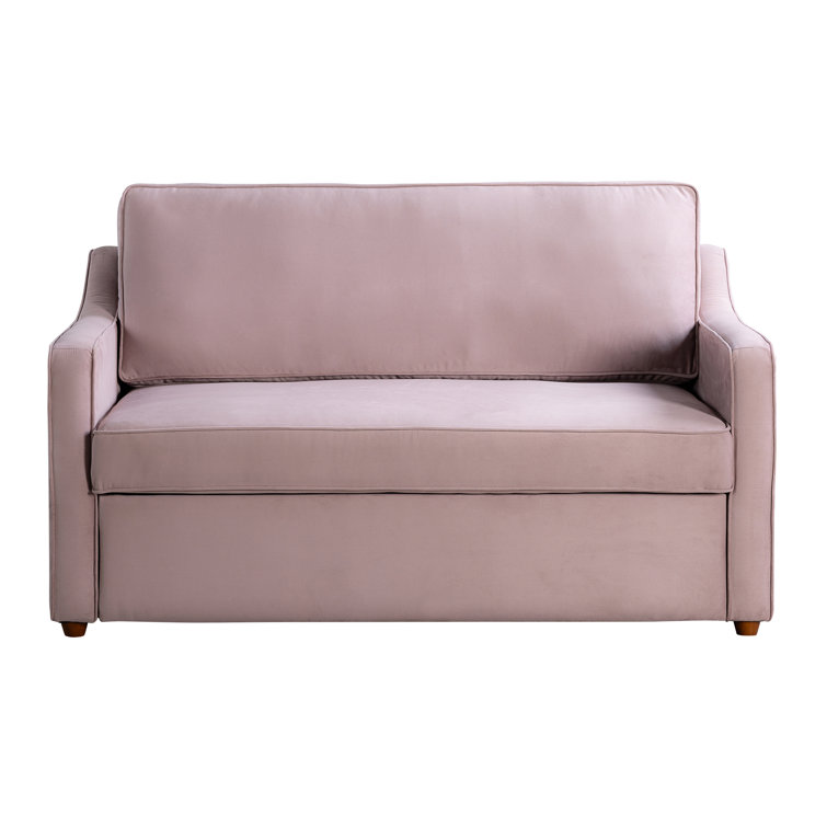 Mauve Velvet Full Sleeper Loveseat with Wood Legs