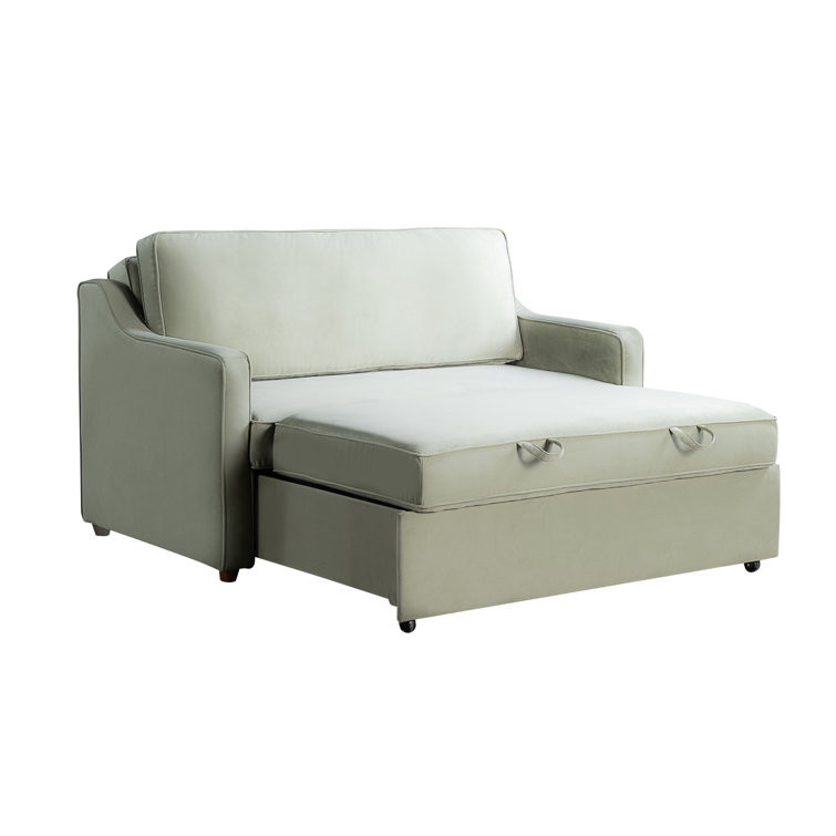 Sage Green Velvet Full Sleeper Loveseat with Wood Legs