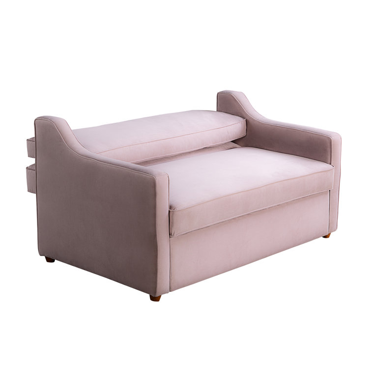 Mauve Velvet Full Sleeper Loveseat with Wood Legs