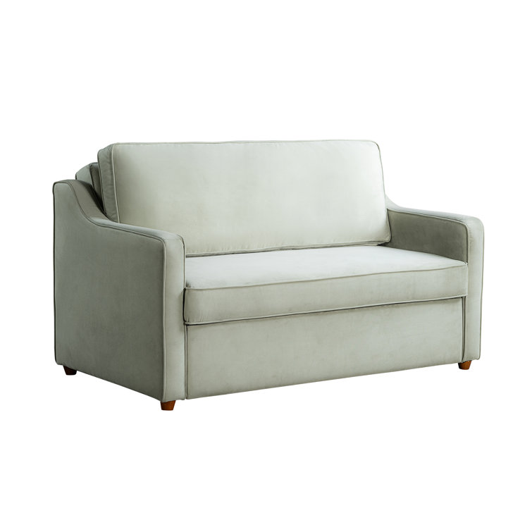 Sage Green Velvet Full Sleeper Loveseat with Wood Legs