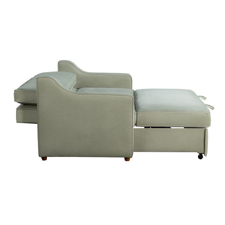 Sage Green Velvet Full Sleeper Loveseat with Wood Legs