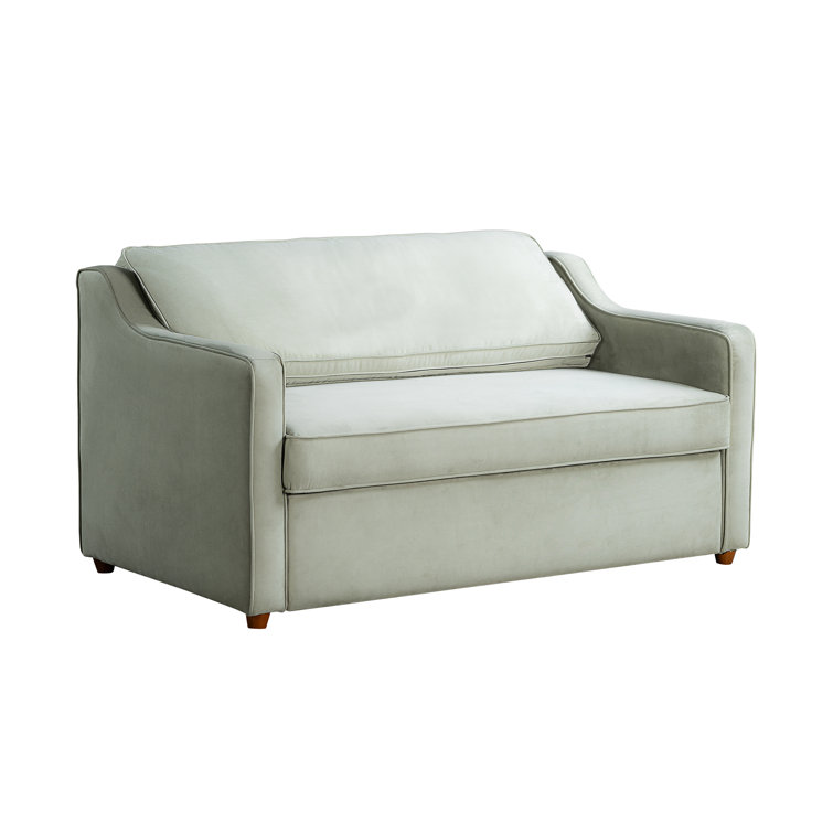 Sage Green Velvet Full Sleeper Loveseat with Wood Legs