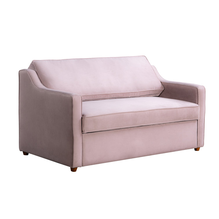Mauve Velvet Full Sleeper Loveseat with Wood Legs