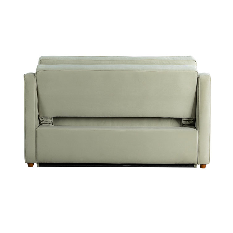 Sage Green Velvet Full Sleeper Loveseat with Wood Legs