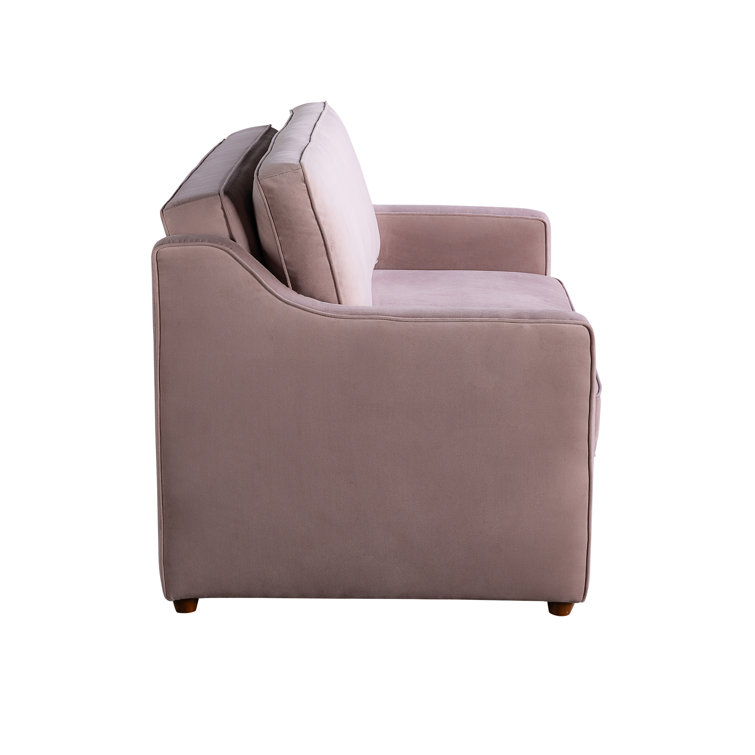 Mauve Velvet Full Sleeper Loveseat with Wood Legs