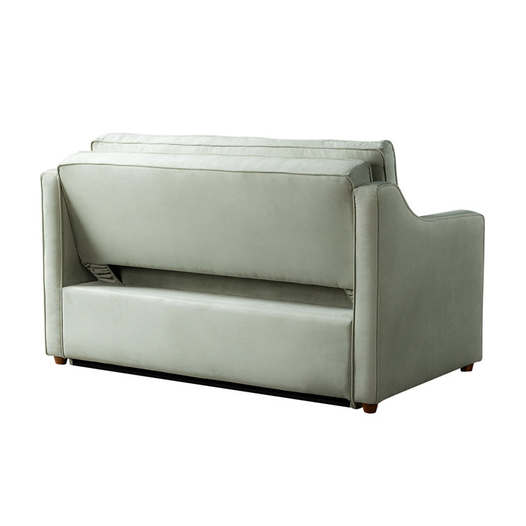 Sage Green Velvet Full Sleeper Loveseat with Wood Legs