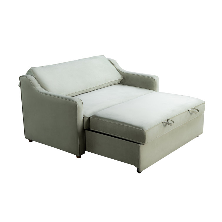 Sage Green Velvet Full Sleeper Loveseat with Wood Legs