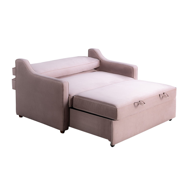 Mauve Velvet Full Sleeper Loveseat with Wood Legs