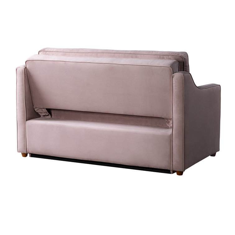 Mauve Velvet Full Sleeper Loveseat with Wood Legs