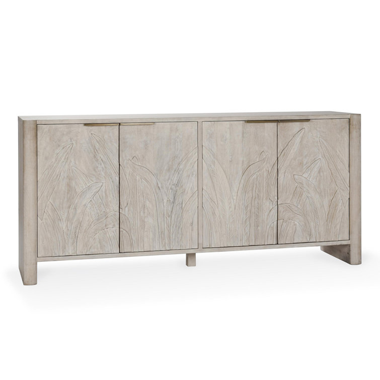 Ledro 82" Gray Mango Solid Wood Sideboard with Carved Foliage Motif