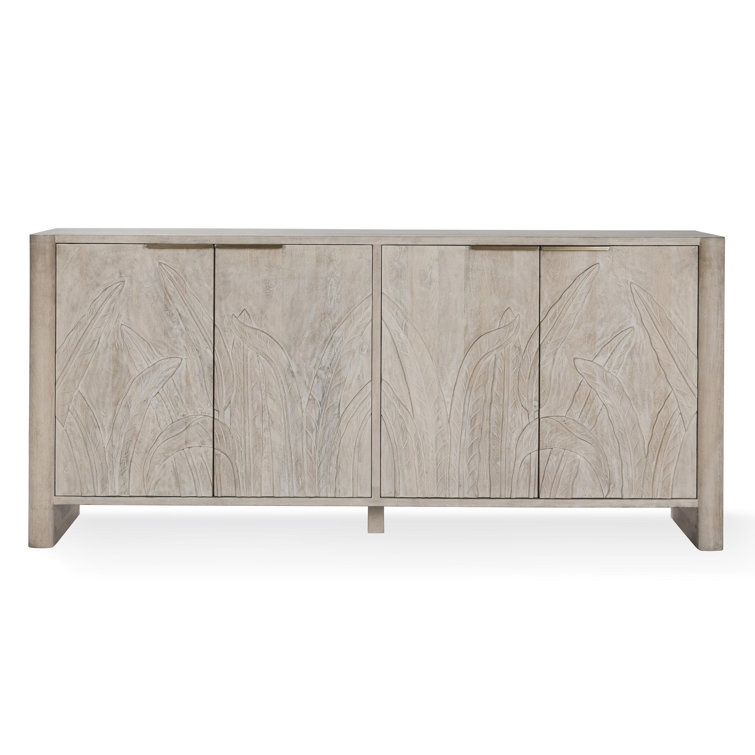 Ledro 82" Gray Mango Solid Wood Sideboard with Carved Foliage Motif