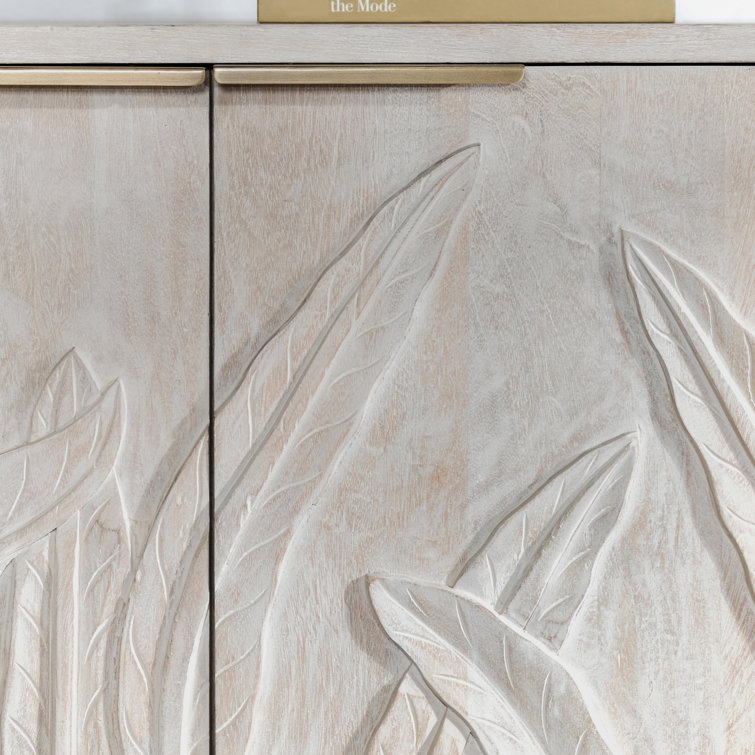 Ledro 82" Gray Mango Solid Wood Sideboard with Carved Foliage Motif