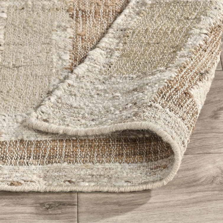 Ivory and Beige Handwoven Wool and Cotton Runner Rug