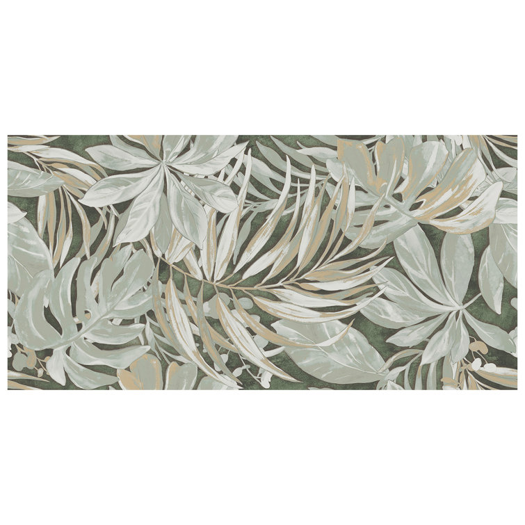 Parete Tropici Large Green Glazed Porcelain Floral Wall Tile
