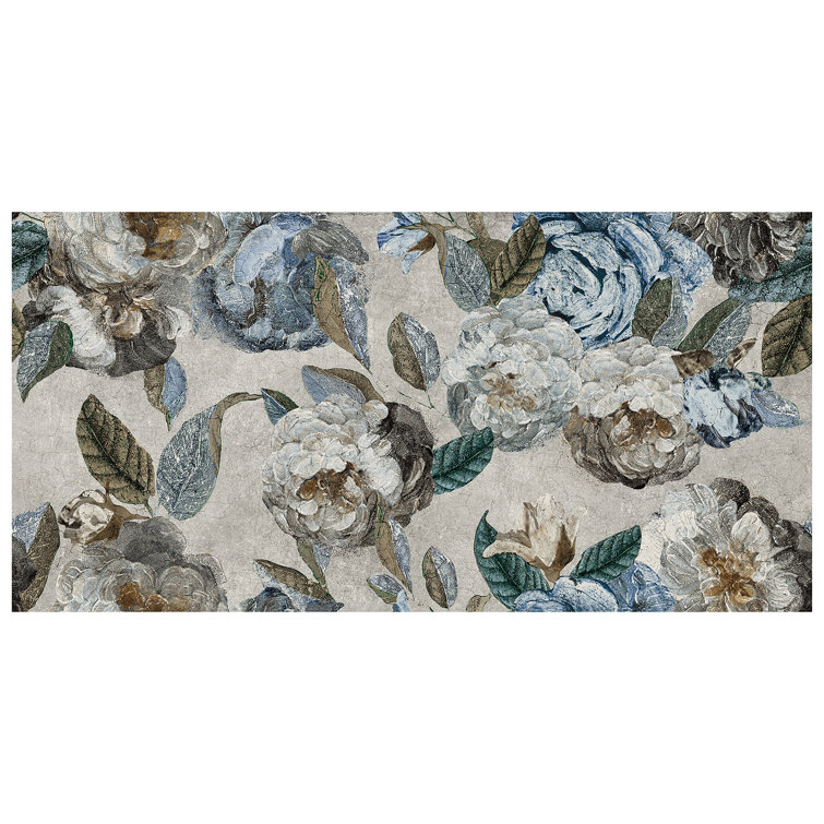 Parete Fiori 24" x 47" Gray and Blue Glazed Porcelain Wall & Floor Tile