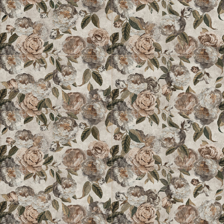 Large Beige Floral Matte Porcelain Wall and Floor Tile