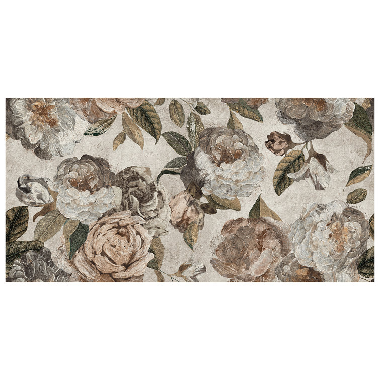 Large Beige Floral Matte Porcelain Wall and Floor Tile
