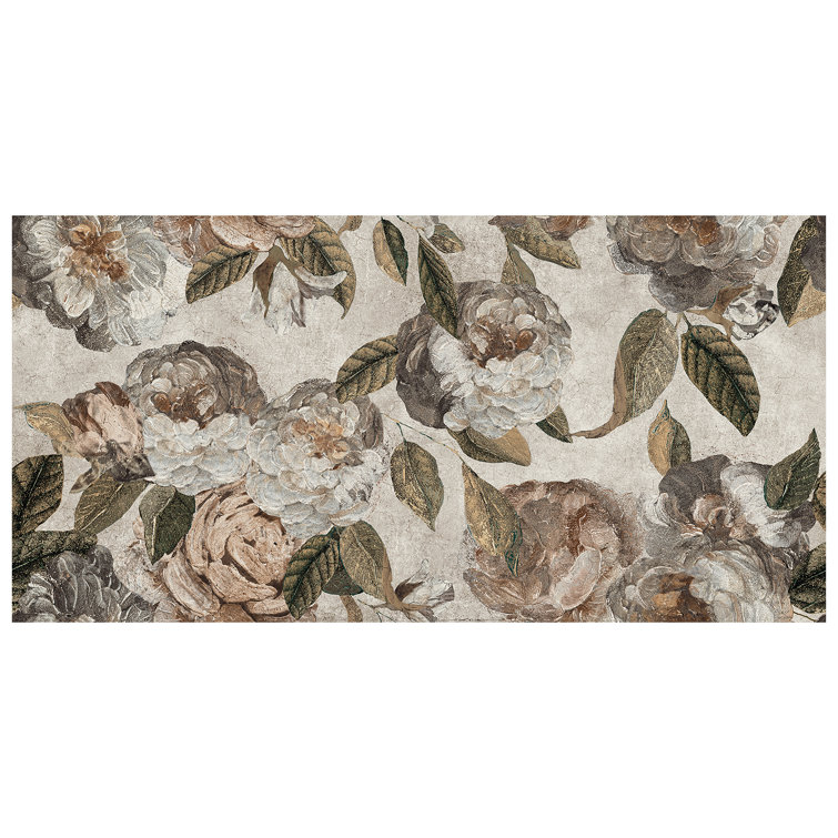 Large Beige Floral Matte Porcelain Wall and Floor Tile