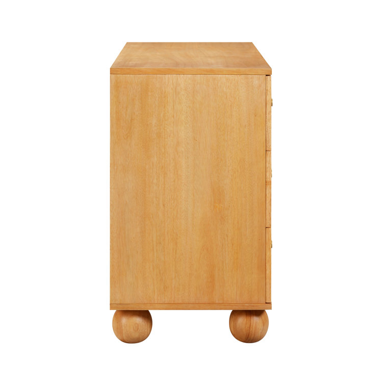 Natural Mango Wood and Rattan Coastal 6-Drawer Dresser