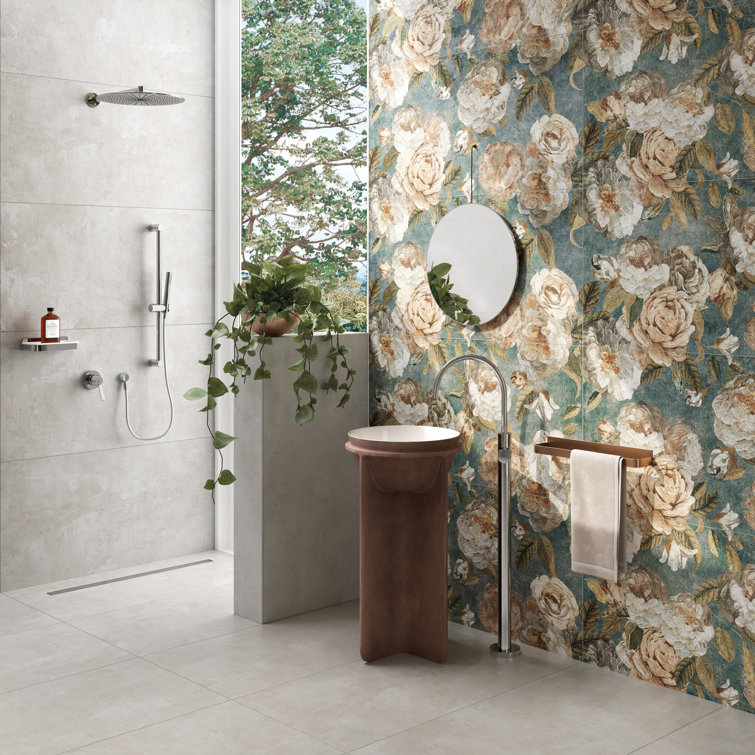 Large Beige Floral Matte Porcelain Wall and Floor Tile