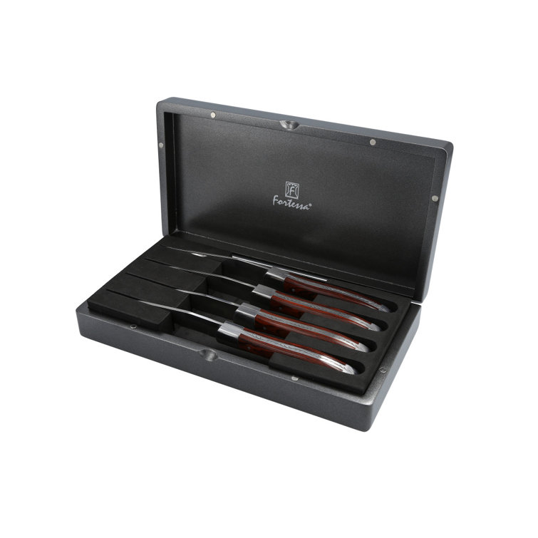 Dark Wood Handle Stainless Steel 4-Piece Steak Knife Set