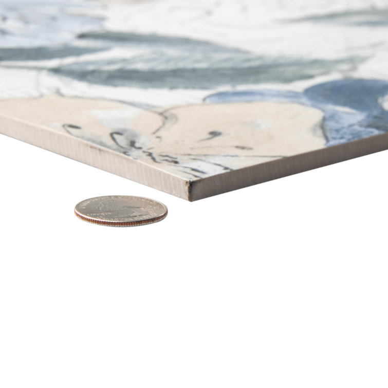 Parete Setoso Large White and Blue Floral Glazed Porcelain Tile