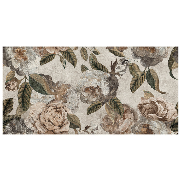 Large Beige Floral Matte Porcelain Wall and Floor Tile