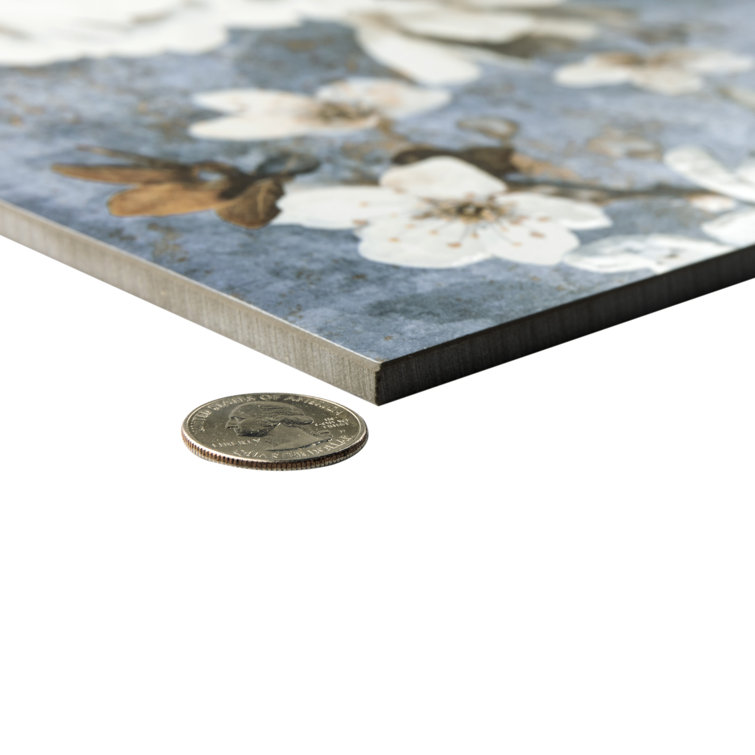 Parete Setoso Large Blue and White Glazed Porcelain Floral Tile