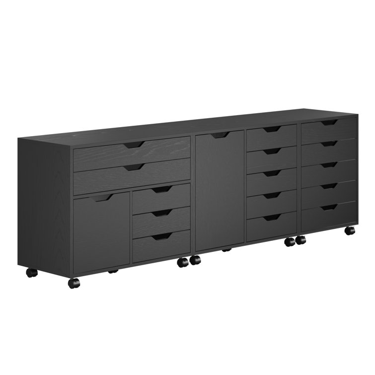 Halifax Matte Black Freestanding Storage Cabinet Set with Adjustable Shelving
