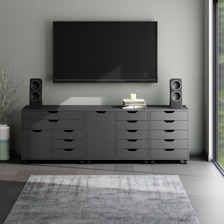 Halifax Matte Black Freestanding Storage Cabinet Set with Adjustable Shelving