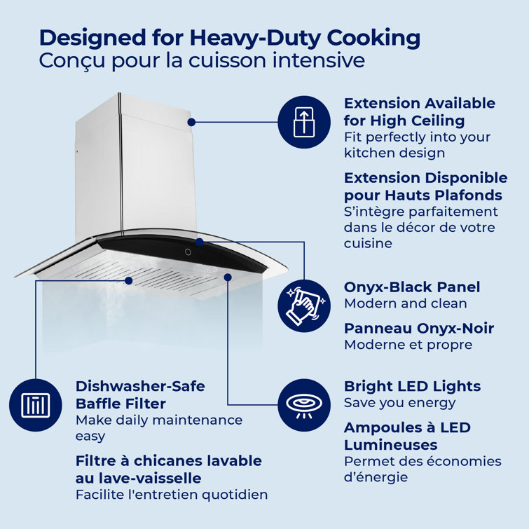 36" Stainless Steel Convertible Wall Mount Range Hood with Charcoal Filter