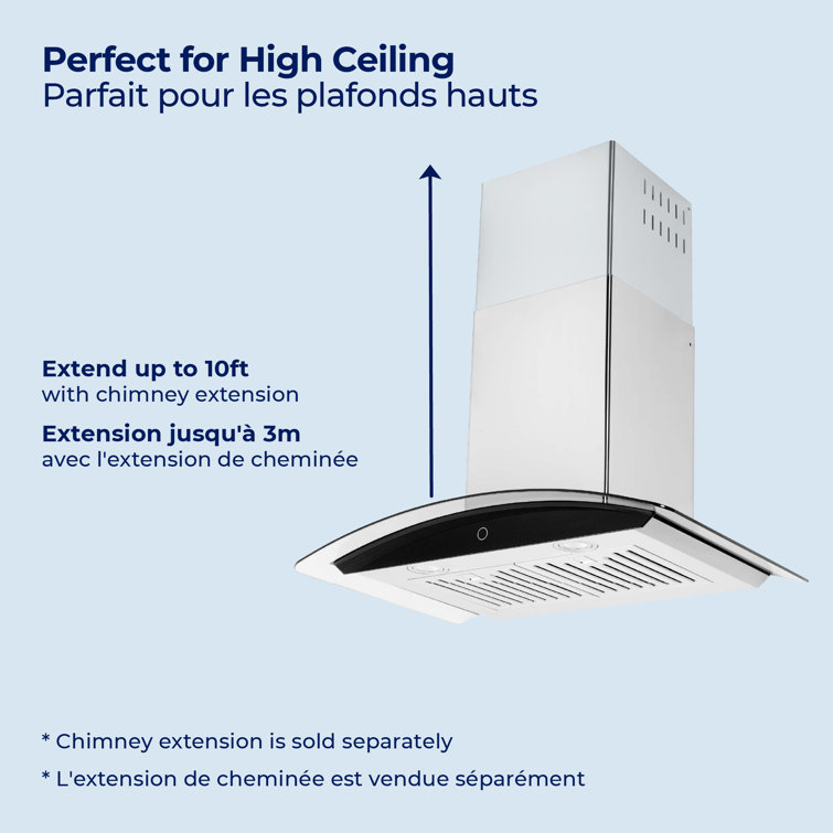36" Stainless Steel Convertible Wall Mount Range Hood with Charcoal Filter