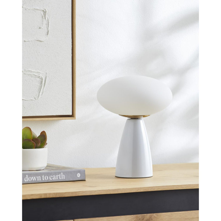 White Ceramic Table Lamp with Glass Bell Shade