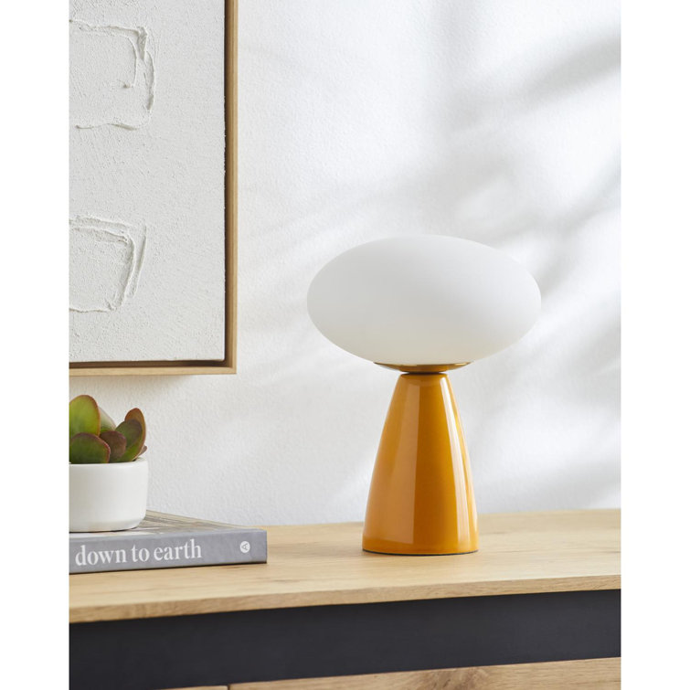 Yellow Ceramic Table Lamp with White Glass Shade