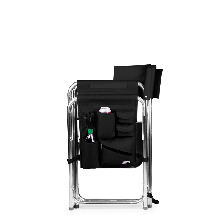 Black Aluminum Camping Chair with Side Table and Storage