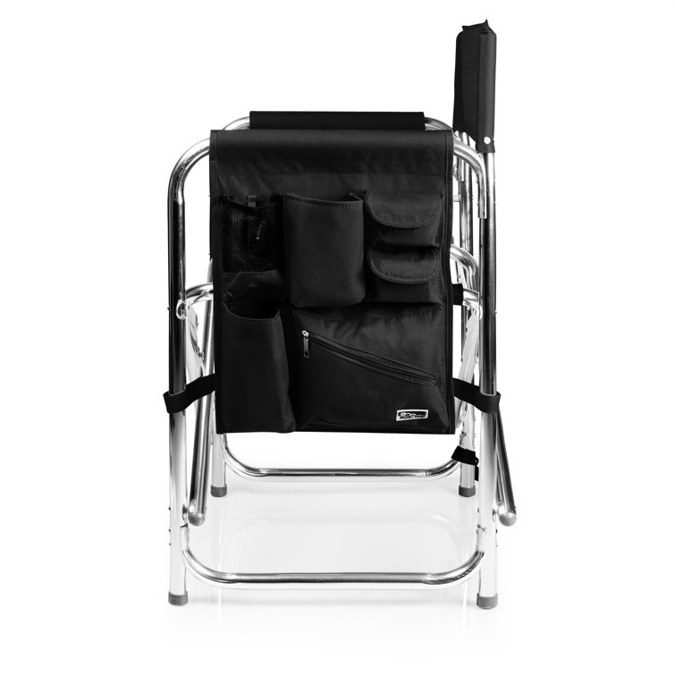 Black Aluminum Camping Chair with Side Table and Storage