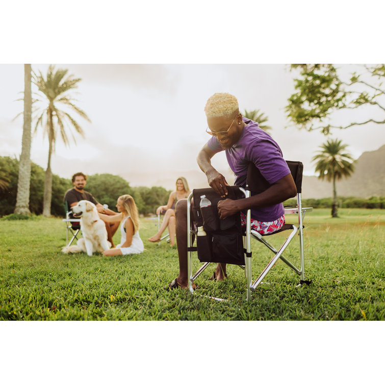 Black Aluminum Camping Chair with Side Table and Storage