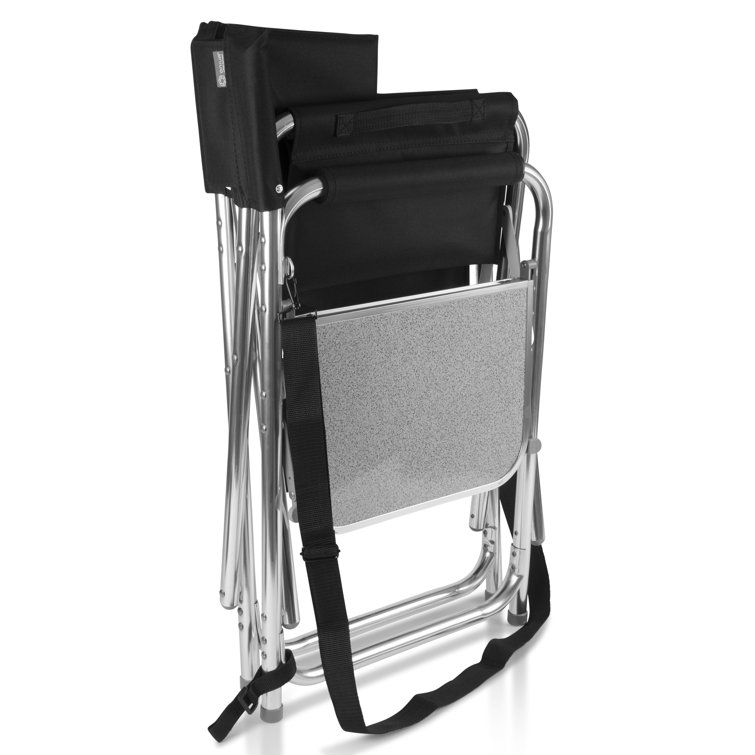 Black Aluminum Camping Chair with Side Table and Storage