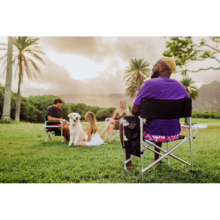 Black Aluminum Camping Chair with Side Table and Storage