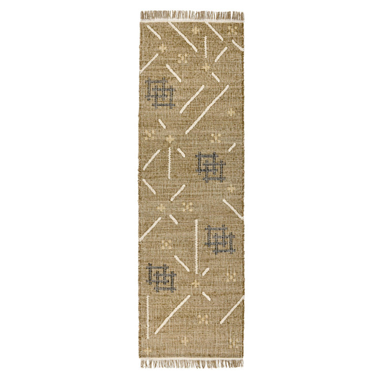 Handwoven Khaki Wool Blend Geometric Area Rug Runner