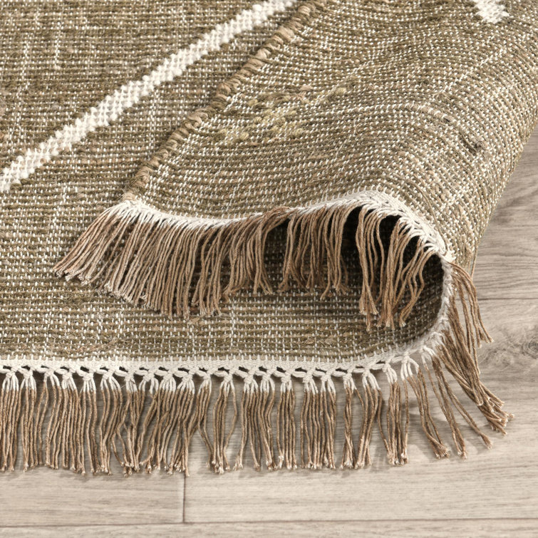 Handwoven Khaki Wool Blend Geometric Area Rug Runner