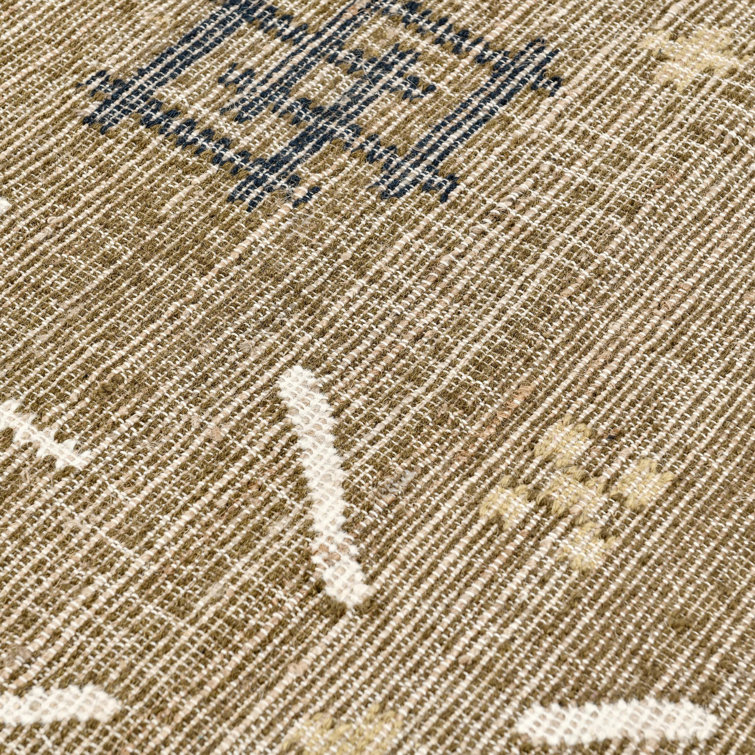 Handwoven Khaki Wool Blend Geometric Area Rug Runner