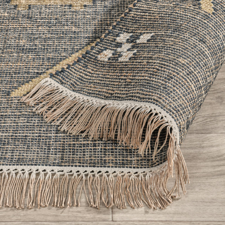 Handwoven Caviar Black Geometric Wool Blend Runner Rug