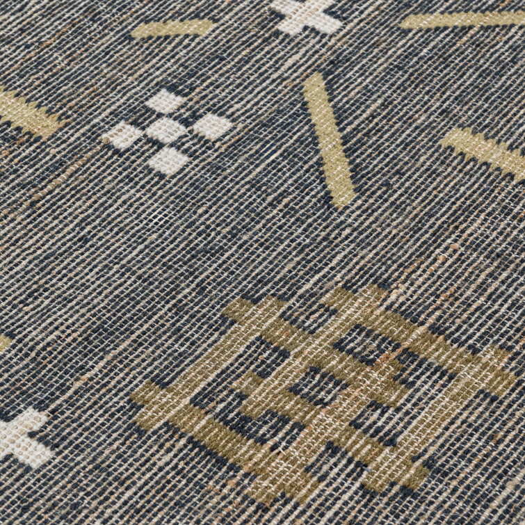 Handwoven Caviar Black Geometric Wool Blend Runner Rug