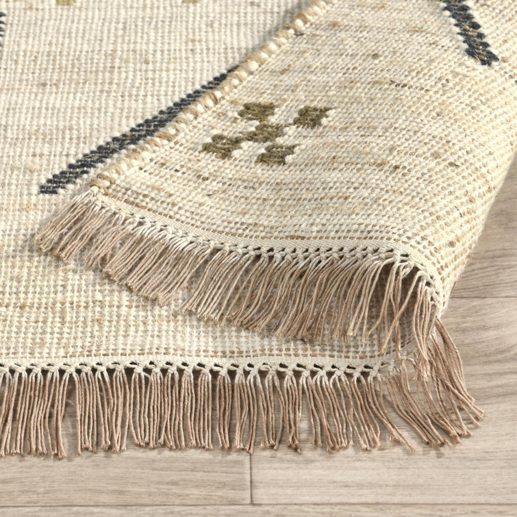 Handwoven Caviar Ivory Geometric Wool Area Rug Runner