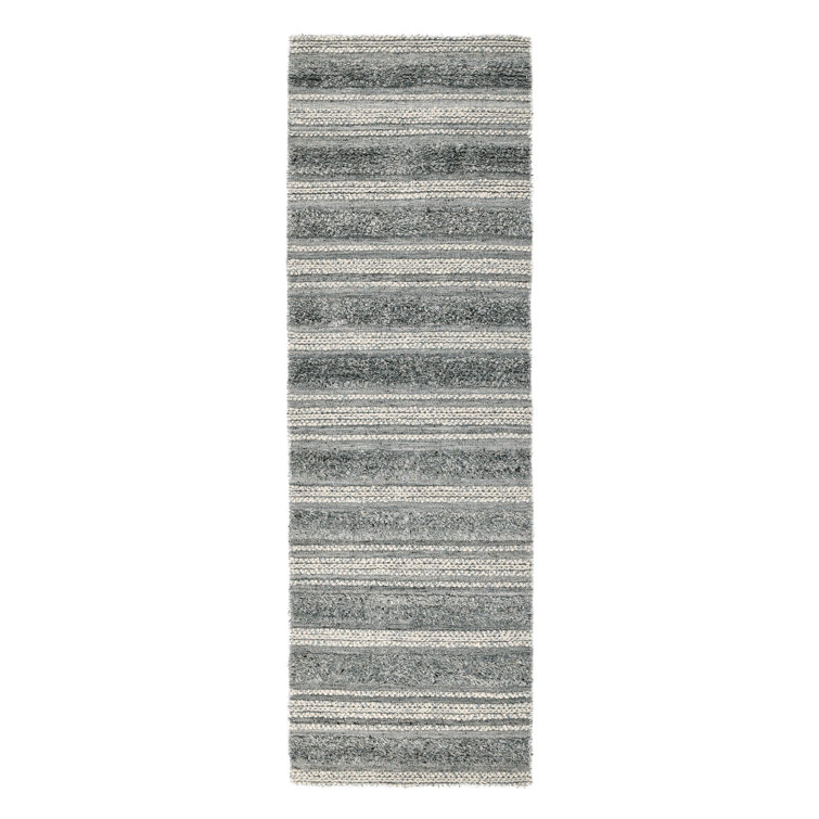 Handwoven Blue and Gray Striped Synthetic Indoor/Outdoor Rug