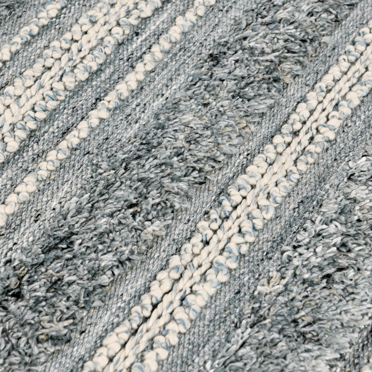 Handwoven Blue and Gray Striped Synthetic Indoor/Outdoor Rug