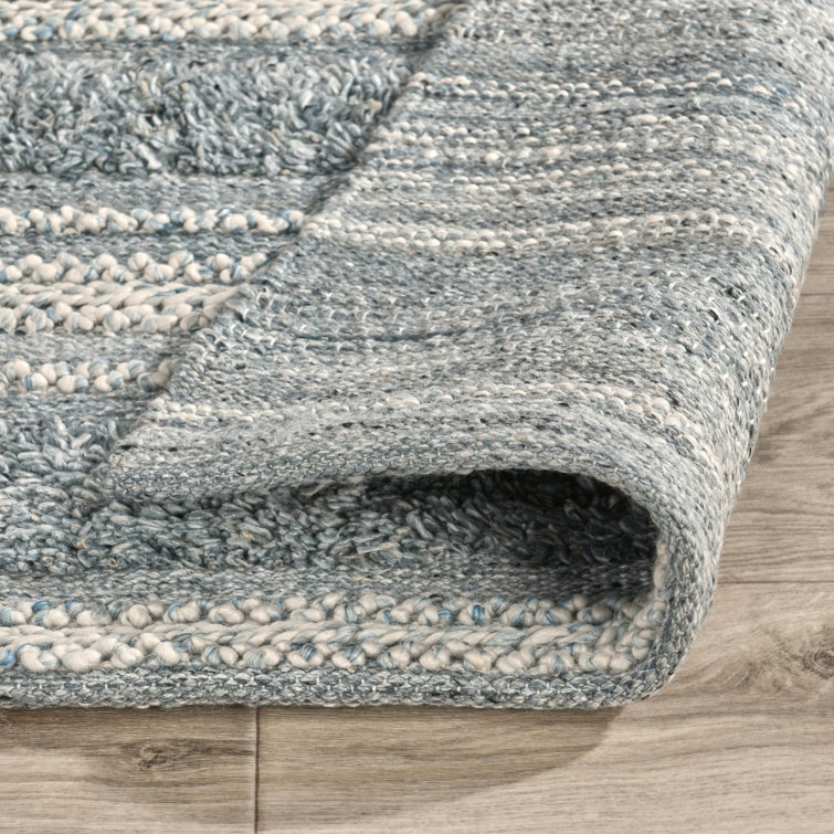 Handwoven Blue and Gray Striped Synthetic Indoor/Outdoor Rug