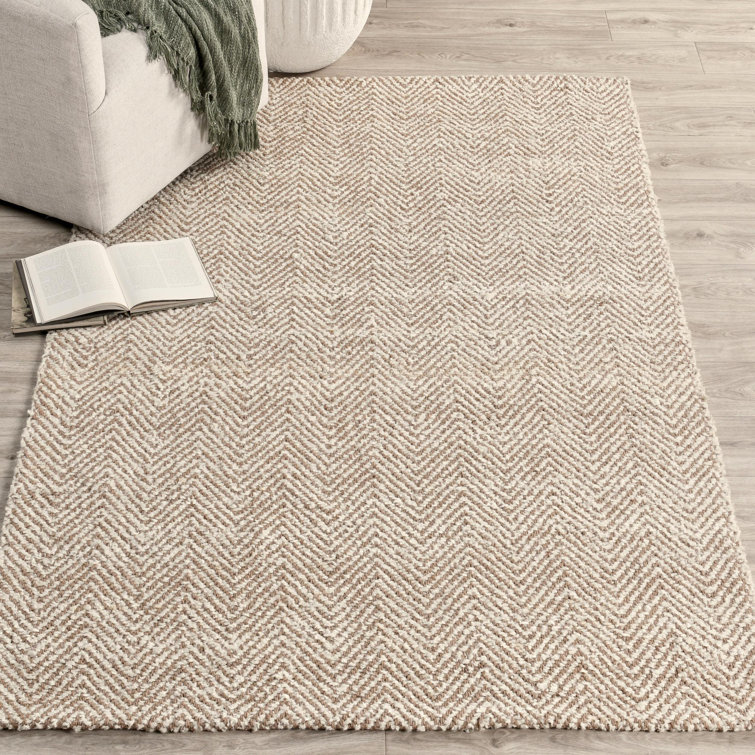 Ivory Handmade Herringbone Wool Blend Chenille Area Rug 6' x 9'